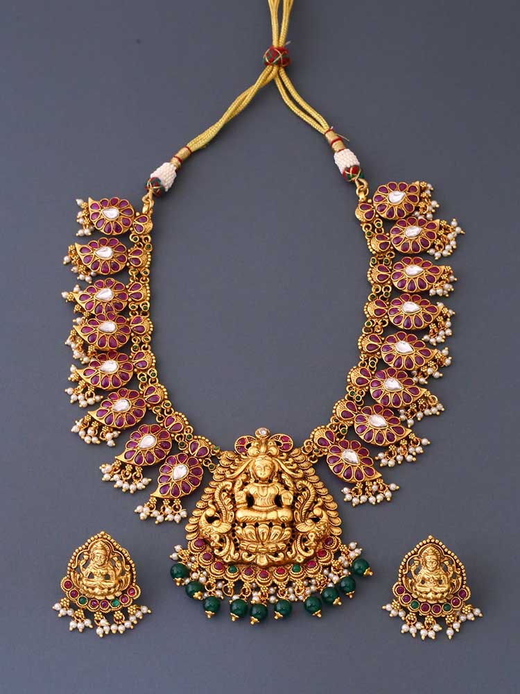 Multicolor Maheswari Temple Jewellery Set - New Arrival