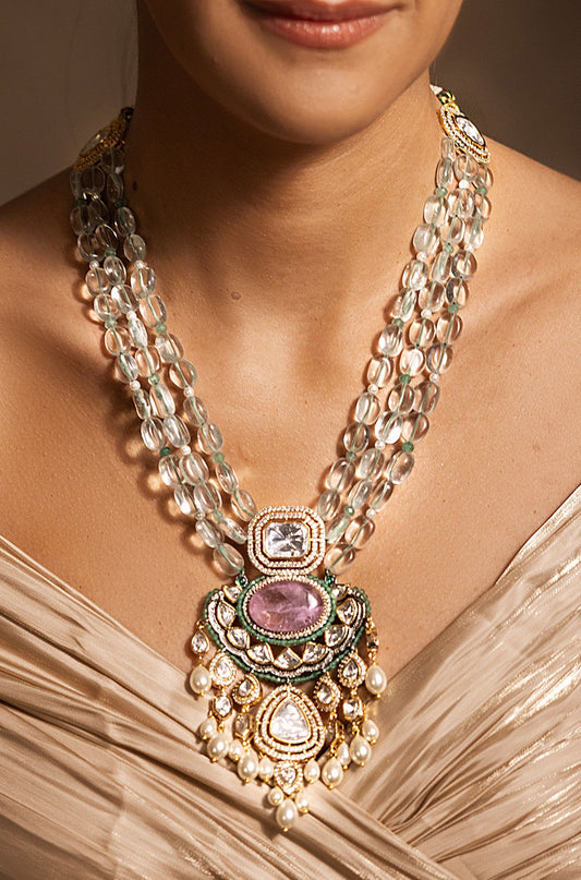 Delicate Golden, Pink, Green Necklace