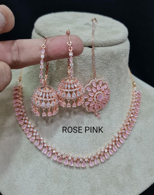 Rose Pink Designed Necklace Set