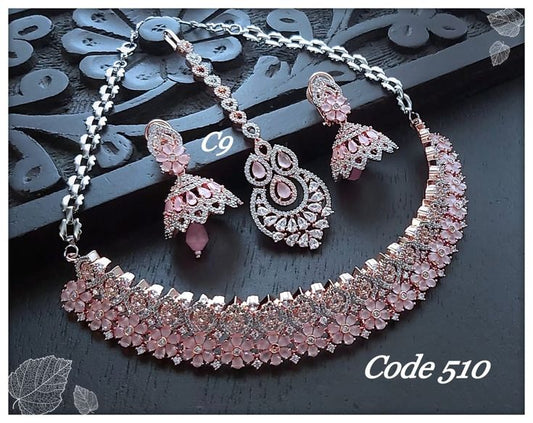 Apsara Look Rose Real Diamond Necklace Set
